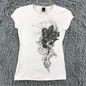 R23 Tshirt Womens XLarge Fleur De Lis Embellished White Shirt Faith